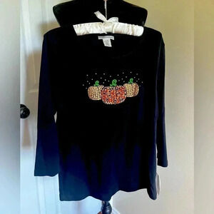 WOMENS REBECCA MALONE BLING HALLOWEEN TOP SZ L NWT